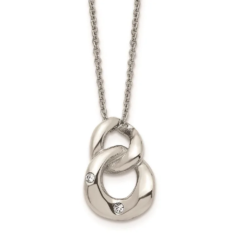 trendy necklaces for women -Stainless Steel Polished Two Loop 2 CZ Necklace