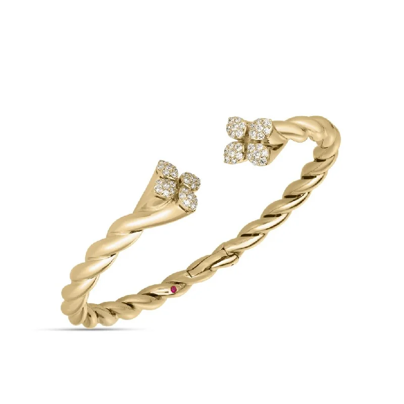 zodiac sign bracelets for women -18Kt. Yellow Gold Pave Diamond Love In Verona Twist Bangle Bracelet