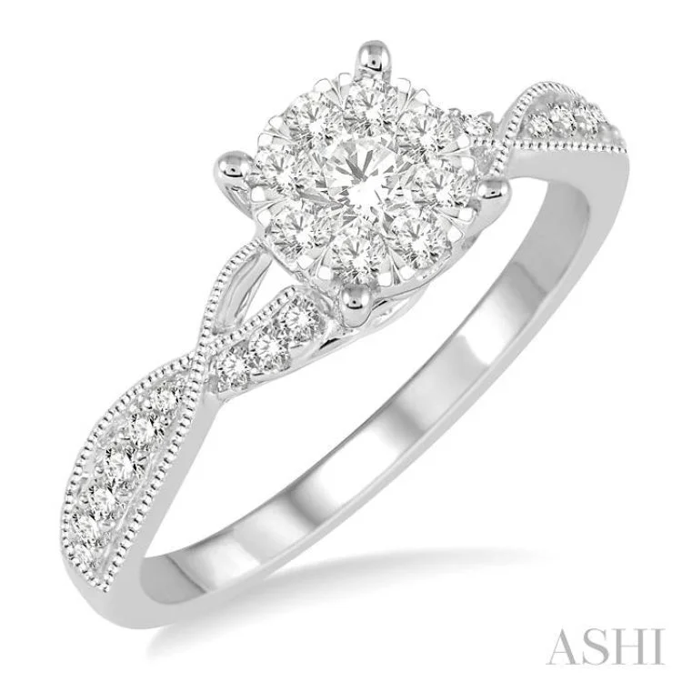 non-diamond engagement rings -1/2 Ctw Round Cut Diamond Lovebright Engagement Ring in 14K White Gold