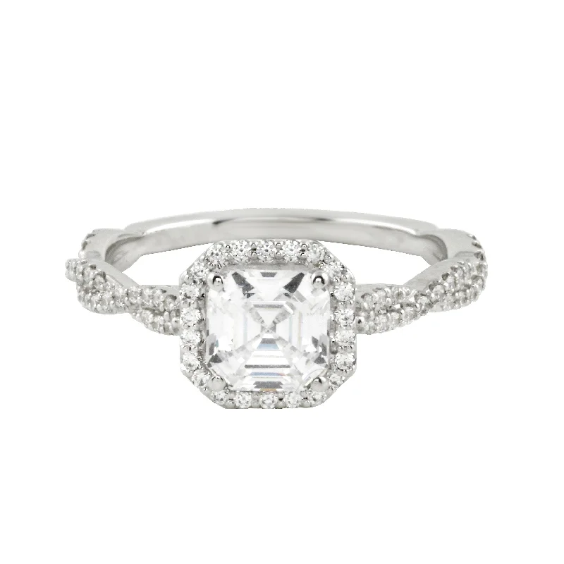 timeless engagement rings -Asscher Cut Diamond Pavé Twisted Band Engagement Ring