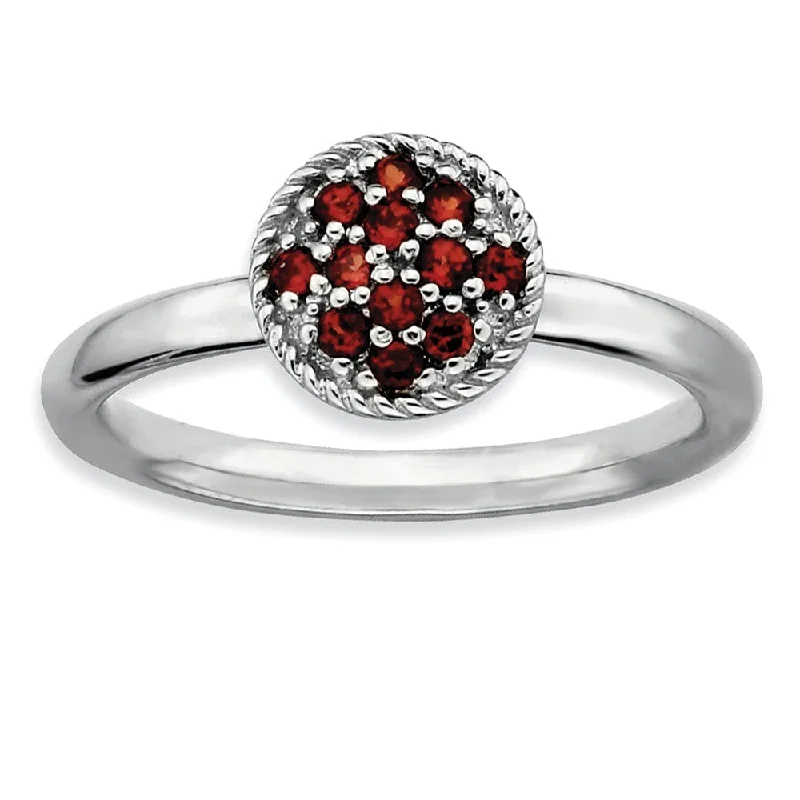 aquamarine rings for women -Sterling Silver & Garnet Stackable 8mm Round Cluster Ring