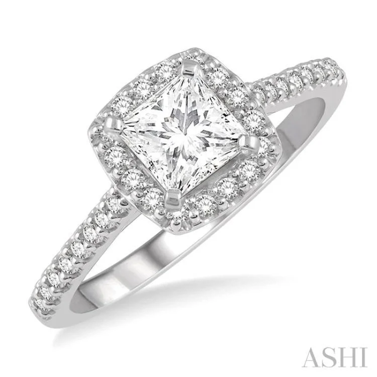 modern classic engagement rings -1/4 Ctw Square Shape Diamond Semi-Mount Engagement Ring in 14K White Gold