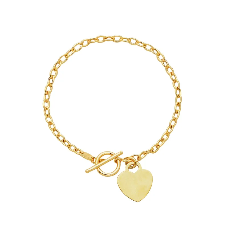 best delicate bracelets for women -14kt 7.50 inches Yellow Gold Diamond Cut Oval Chain Link Bracelet with Heart & Toggle Lock