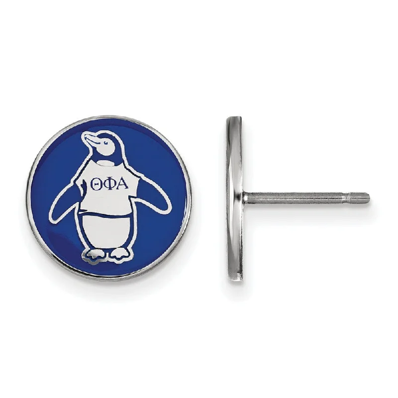 trendy earrings for women -Sterling Silver & Enamel Theta Phi Alpha Penguin Post Earrings