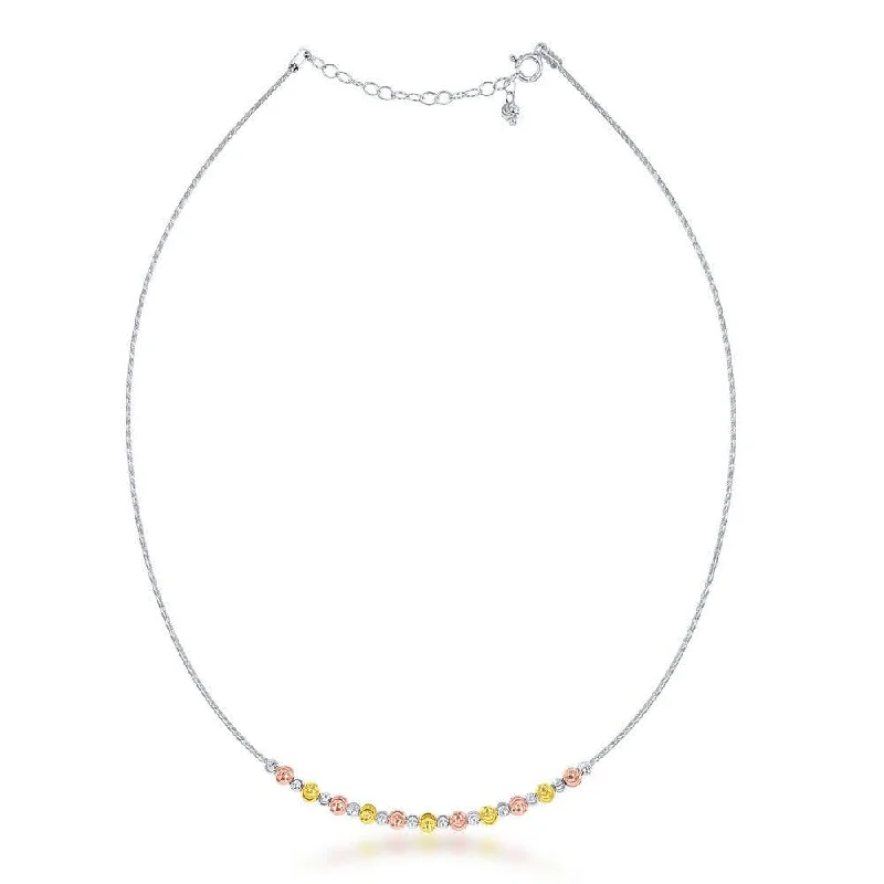 thin layering necklaces for women -Sterling Silver 1.15mm Tri Color Moon Bead Necklace