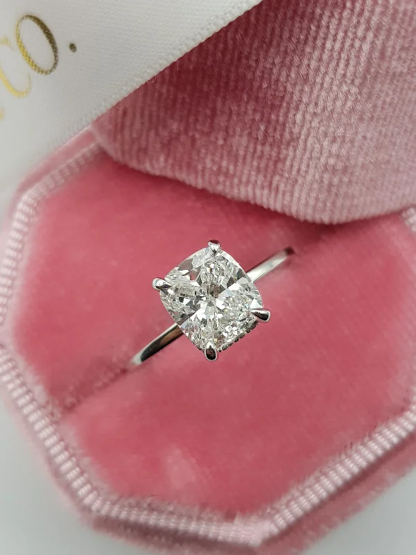 conflict-free engagement rings -1.70 Carat Cushion Cut Hidden Halo Diamond Engagement Ring