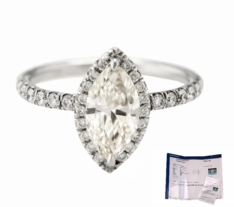 non-diamond engagement rings -Platinum 1.04 CT I-J SI1 Marquise Brilliant Diamond Halo Engagement Ring EGL