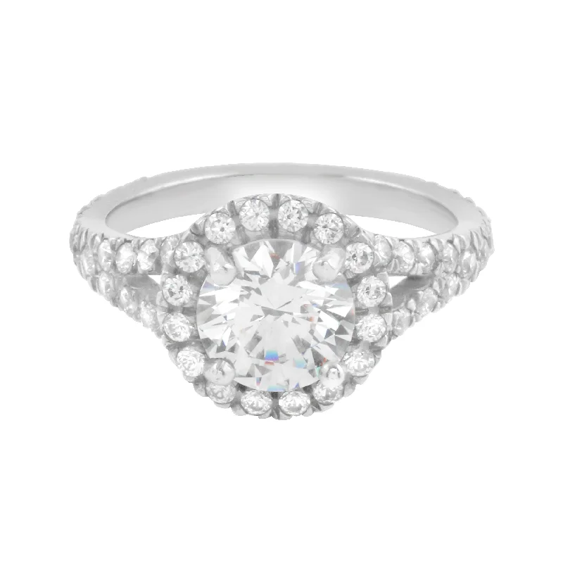 vintage diamond engagement rings -Round Diamond Halo Split Shank Engagement Ring