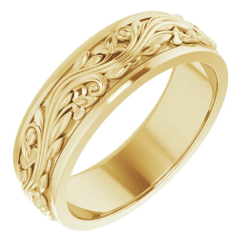 handcrafted rings for women -7mm 14K Yellow Gold Sculptural Standard Fit Band