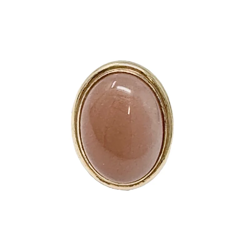 boho rings for women -Sterling Silver and 14K Gold Cocktail Ring  with Brown Cabochon