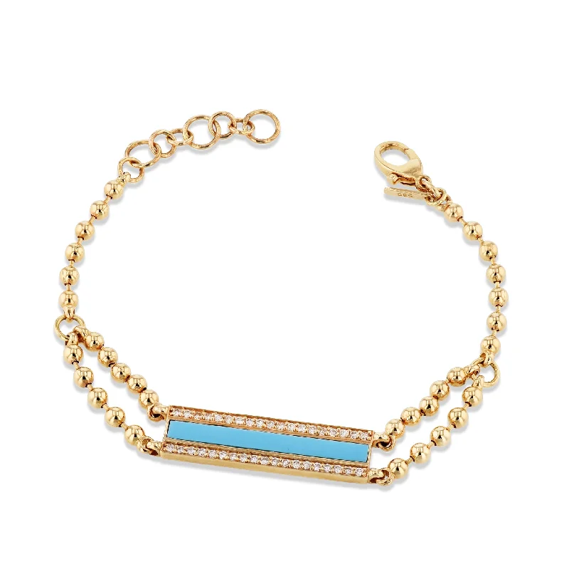 high-end bracelets for women -Turquoise Pave Diamond Yellow Gold Bracelet