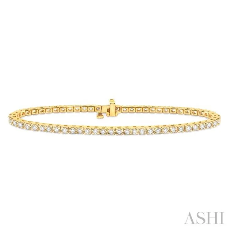 dainty bracelets for women -2 Ctw Square Shape Round Cut Diamond Tennis Bracelet in 14K Yellow Gold