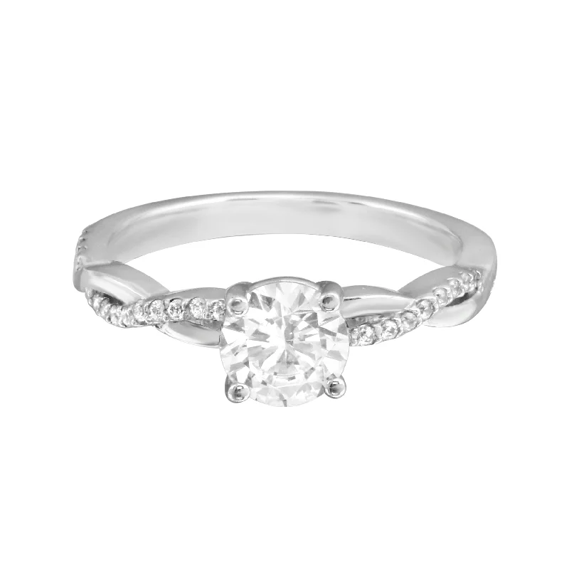 art nouveau engagement rings -Solitaire Diamond and Twisted Diamond Pavé Band Engagement Ring