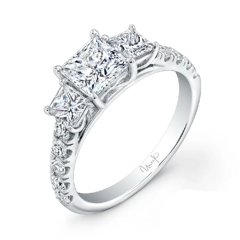 vintage-inspired engagement rings -Uneek Princess-Cut Diamond Three-Stone Engagement Ring with Pave Upper Shank