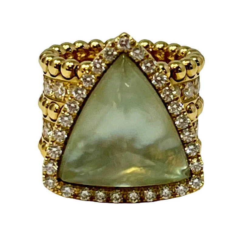 bar rings for women -Damaso 18K Gold Ring with Triangular Shaped Green Amethyst