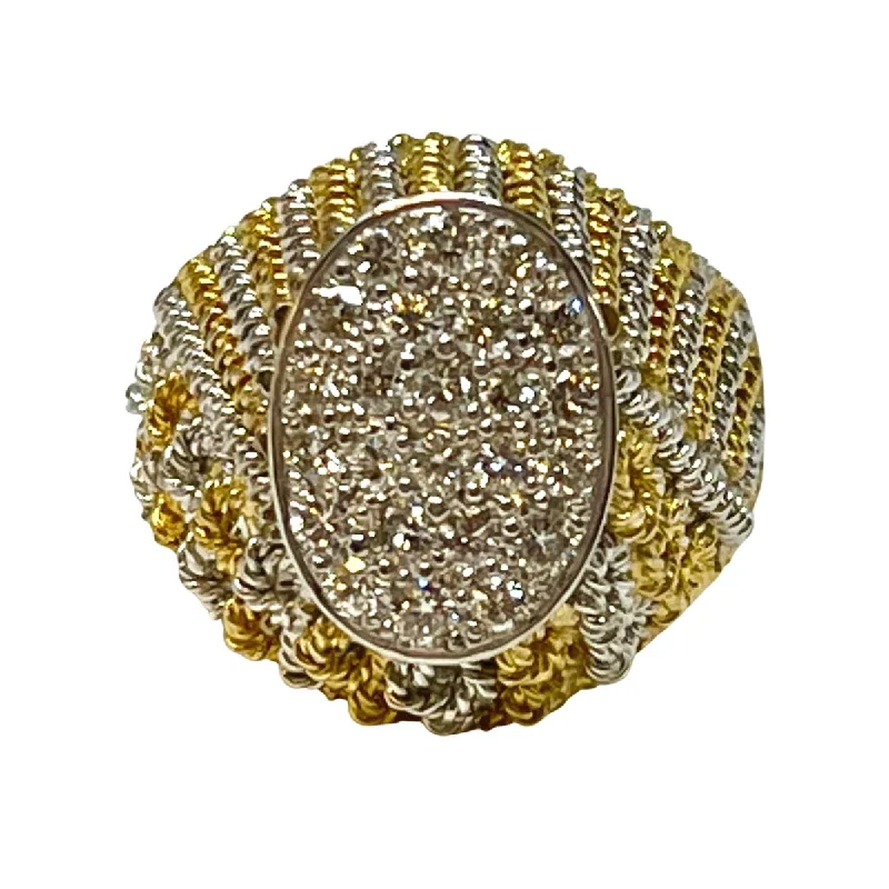 sapphire rings for women -18K Gold White and Yellow Gold Ring with Pave Diamonds