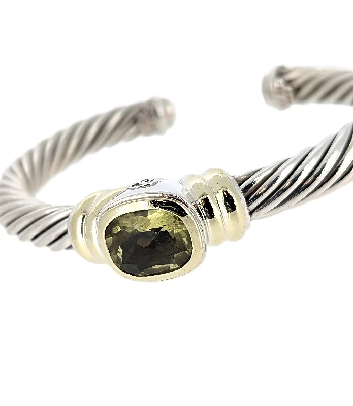 minimalist gold bracelets for women -David Yurman Sterling Silver & 14K Yellow Gold Peridot Cable Cuff Bracelet