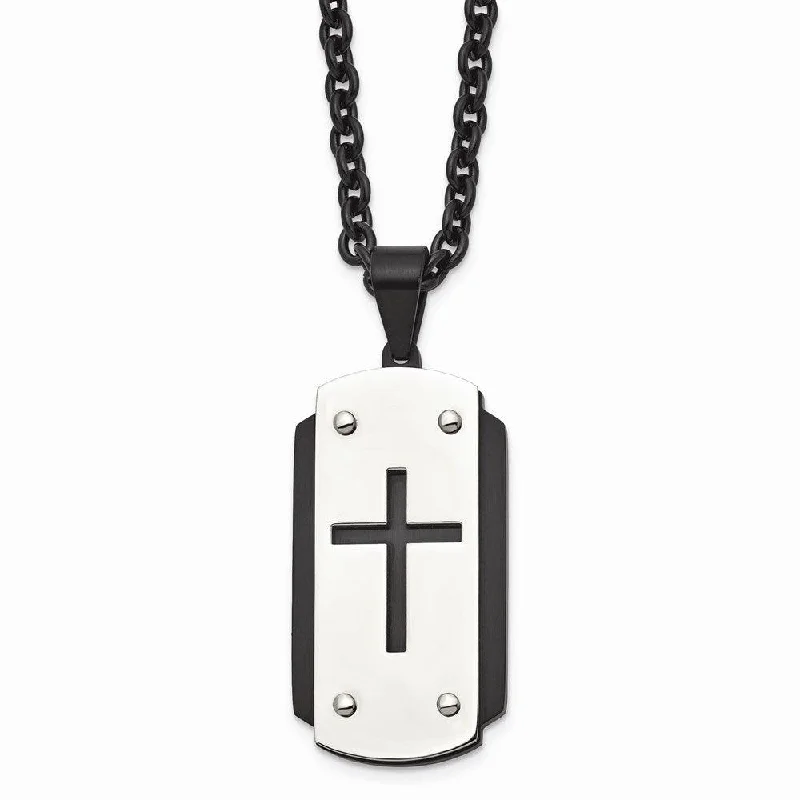 best delicate necklaces for women -Stainless Steel Brushed Polished Black IP-plated Dog Tag Necklace