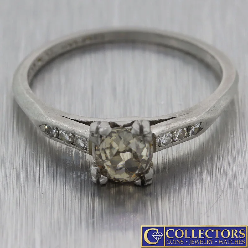 fair trade engagement rings -1930's Antique Art Deco .50ctw Champagne Diamond Platinum Engagement Ring G8