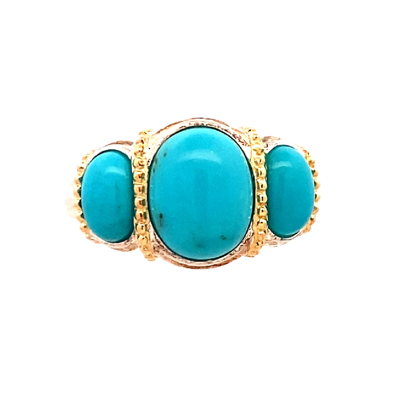 handcrafted rings for women -Estate Three StoneTurquoise RIng in Silver