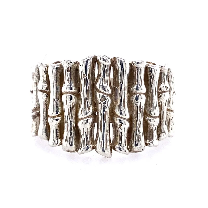 stackable diamond rings for women -Bamboo Style Ring in SIlver by B&C