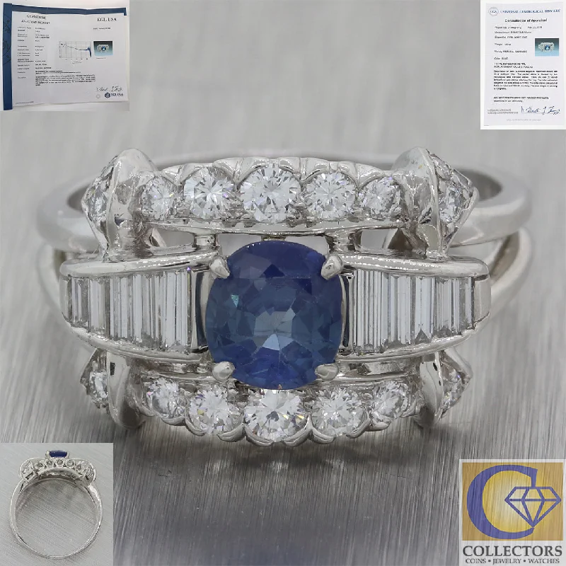 classic engagement rings -1940s Platinum 2.02ct Unheated Ceylon Sapphire Diamond Engagement Ring EGL M8 T1