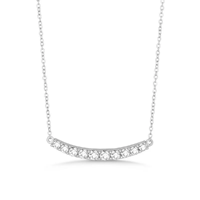 bold fashion necklaces for women -Sterling Silver Slightly Curved CZ Bar Necklace