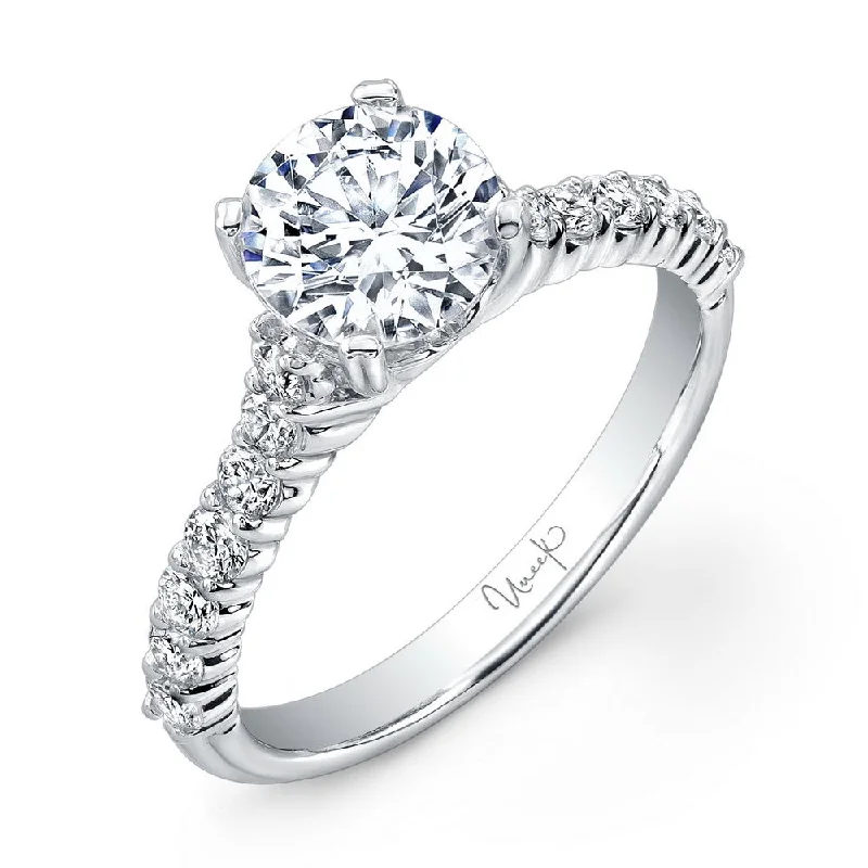 classic engagement rings -Uneek Round Diamond Engagement Ring with XXS Melee Diamonds Shared-Prong Set on Upper Shank