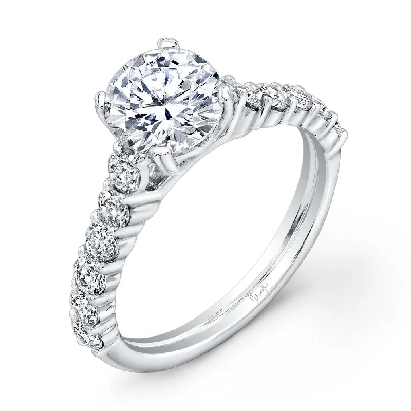 two-tone engagement rings -Uneek Round Diamond Engagement Ring with XS Melee Diamonds Shared-Prong Set on Upper Shank