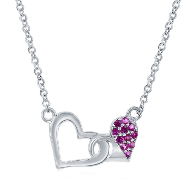 thick silver necklaces for women -Classic Women's Necklace - Sterling Silver Pink CZ Double Heart | M-6879