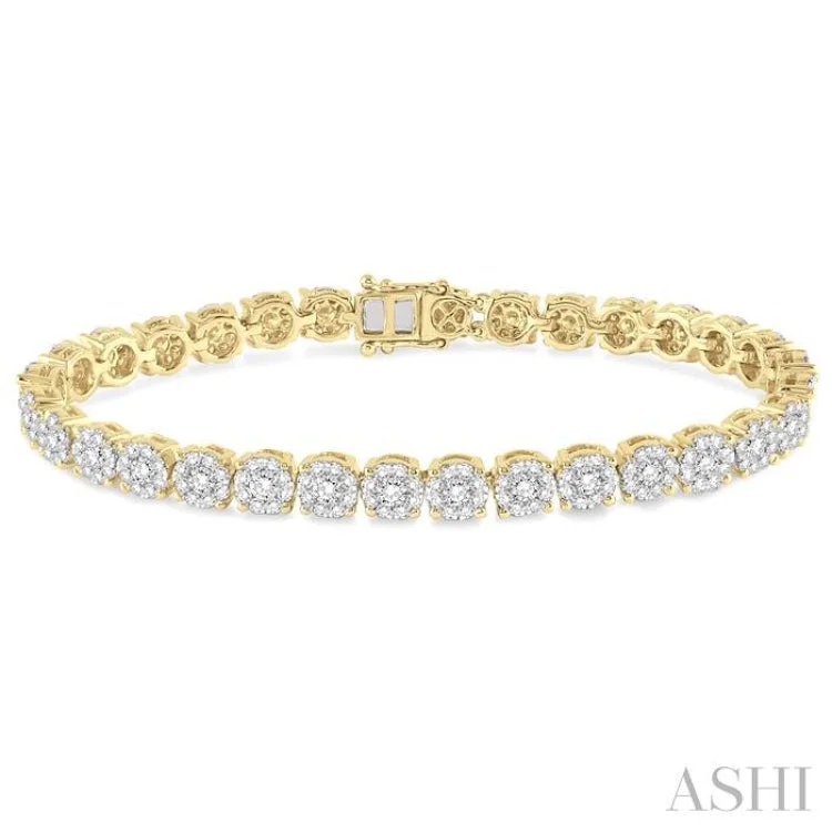 bar bracelets for women -5 Ctw Round Cut Diamond Lovebright Bracelet in 14K Yellow and White Gold