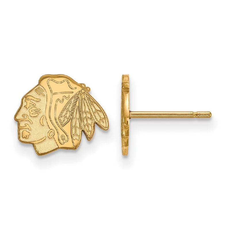 rose quartz earrings for women -SS 14k Yellow Gold Plated NHL Chicago Blackhawks XS Post Earrings