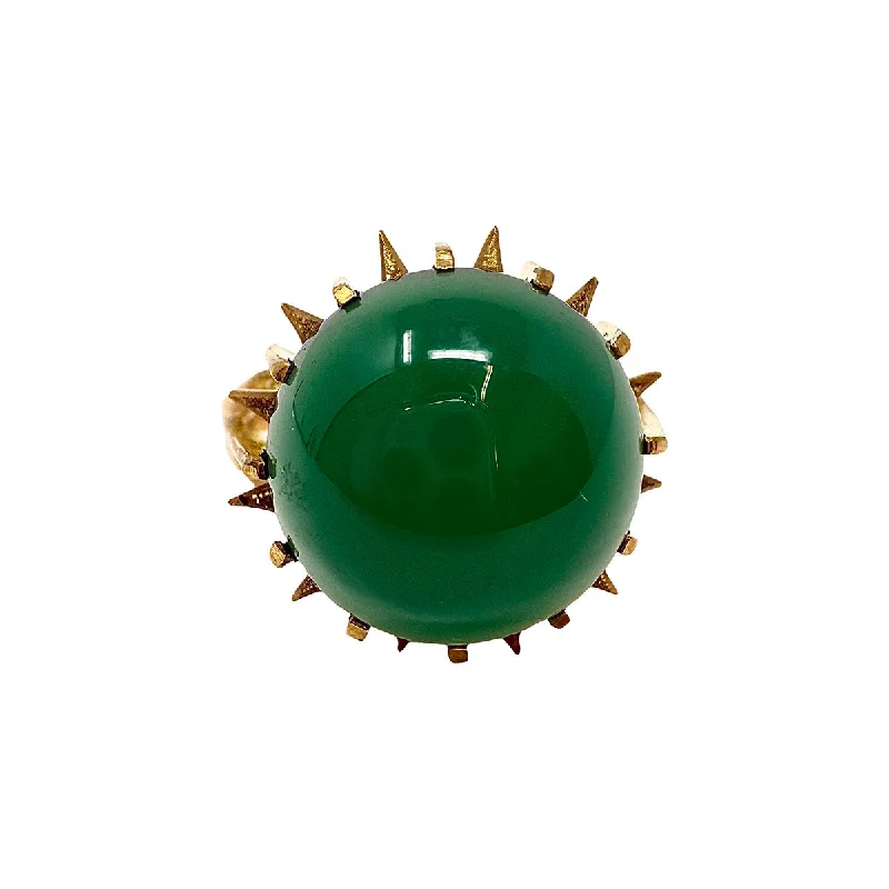 high-end rings for women -18K Gold Ring with Green Cabochon