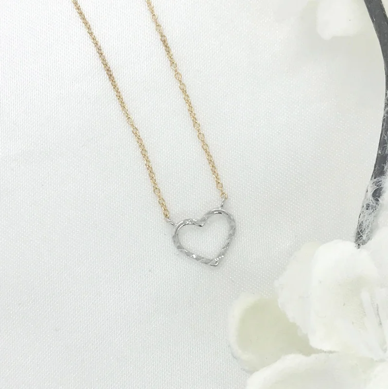 black onyx necklaces for women -10k Two Toned Sparkle Cut Heart Necklace