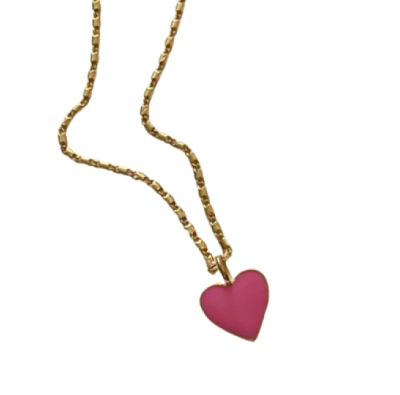 locket necklaces for women -Pink Enamel Heart Charm Necklace