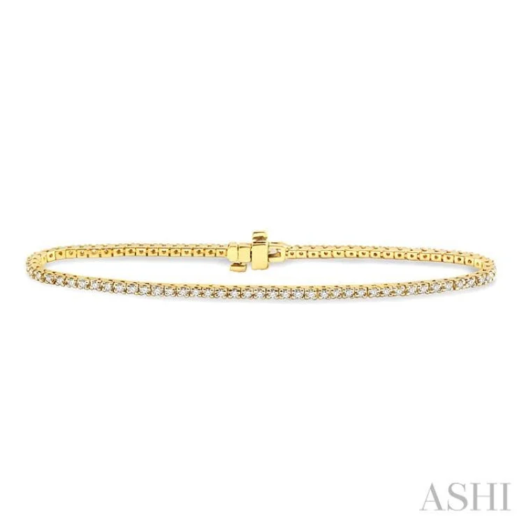 simple bracelets for women -1 Ctw Square Shape Round Cut Diamond Tennis Bracelet in 14K Yellow Gold