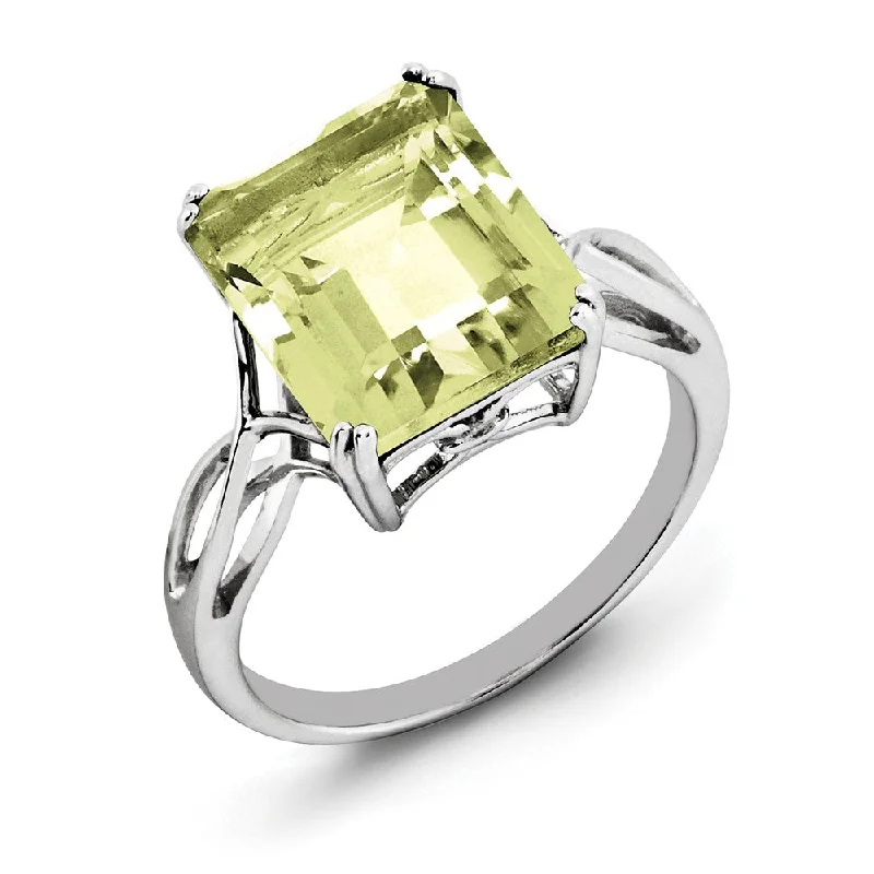 delicate charm rings for women -Octagonal Lemon Quartz Ring in Sterling Silver