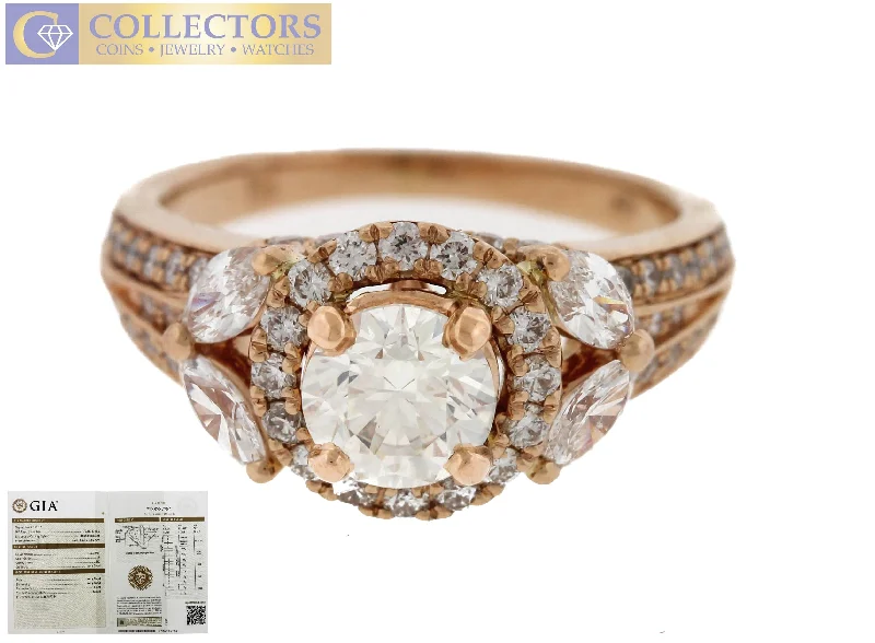 art deco engagement rings -Stunning 18K Rose Gold 1.66ctw Diamond Engagement Ring GIA