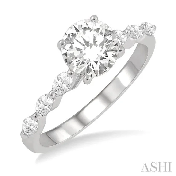 geometric engagement rings -3/8 ctw Round Shape Marquise Cut Semi-Mount Engagement Ring in 14K White Gold