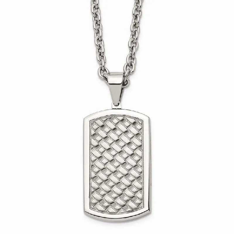 twist necklaces for women -Stainless Steel Polished Weaved Pattern Dogtag Necklace