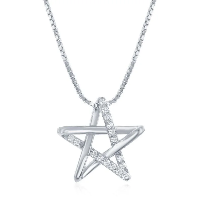 sapphire necklaces for women -Sterling Silver Rhodium Plated Cubic Zirconia Star Necklace