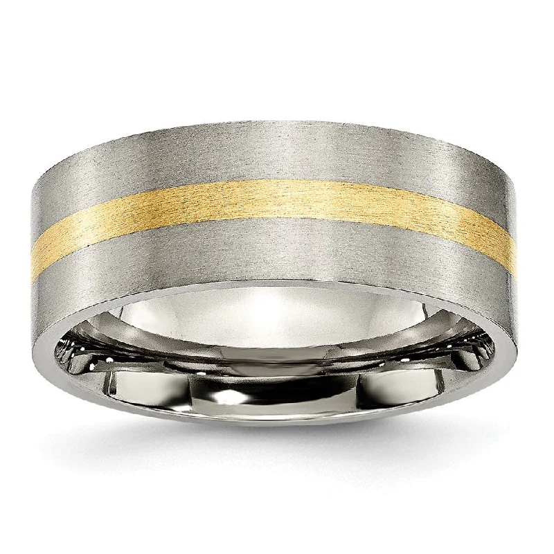 open heart rings for women -Titanium and 14K Gold, 8mm Flat Unisex Satin Finish Comfort Fit Band