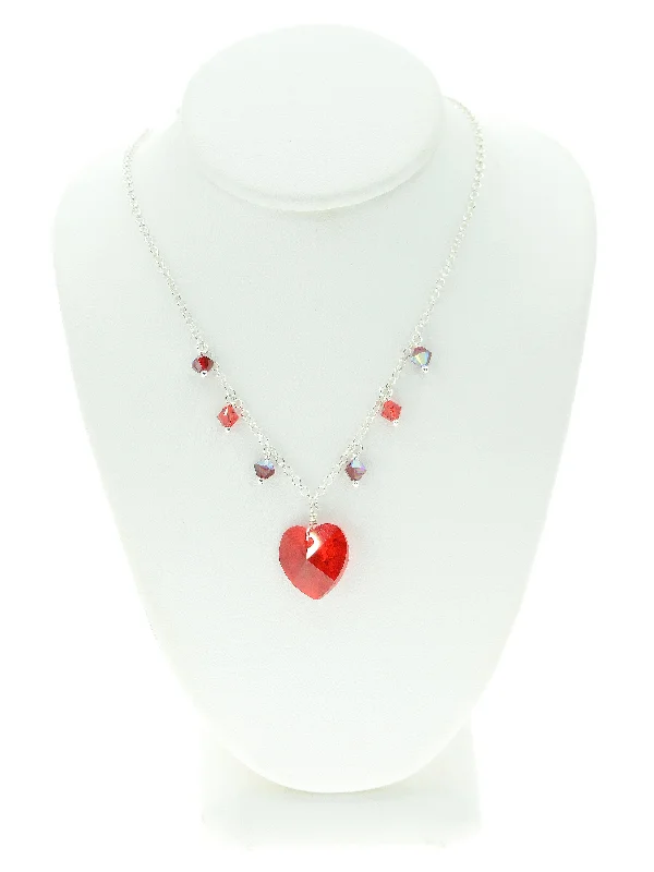 nature-inspired necklaces for women -Red Crystal Heart Charm Necklace