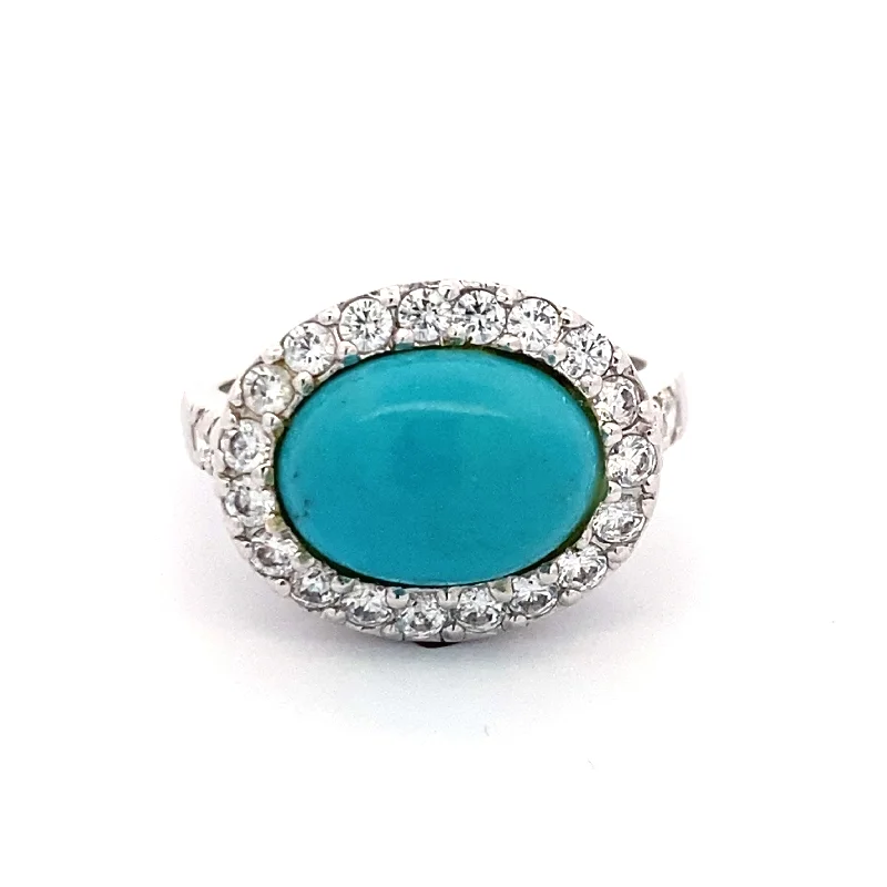 diamond rings for women -Estate Turquoise and CZ Ring in Silver