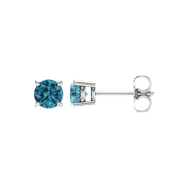 geometric earrings for women -5mm Round Blue Zircon Stud Earrings in 14k White Gold