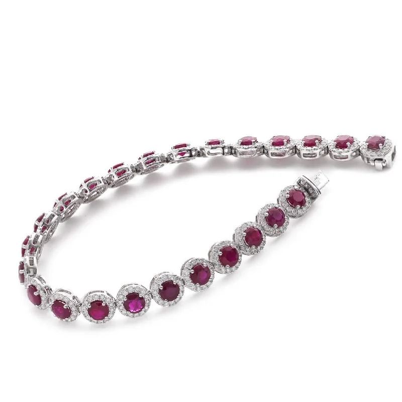 sapphire cuff bracelets for women -18ct White Gold Round Brilliant Ruby and Diamond Bracelet