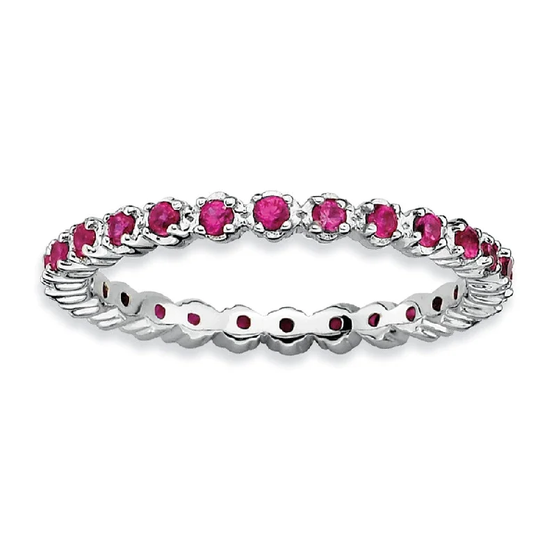 trendy rings for women -Sterling Silver Stackable Prong Set Created Ruby 2.25mm Band