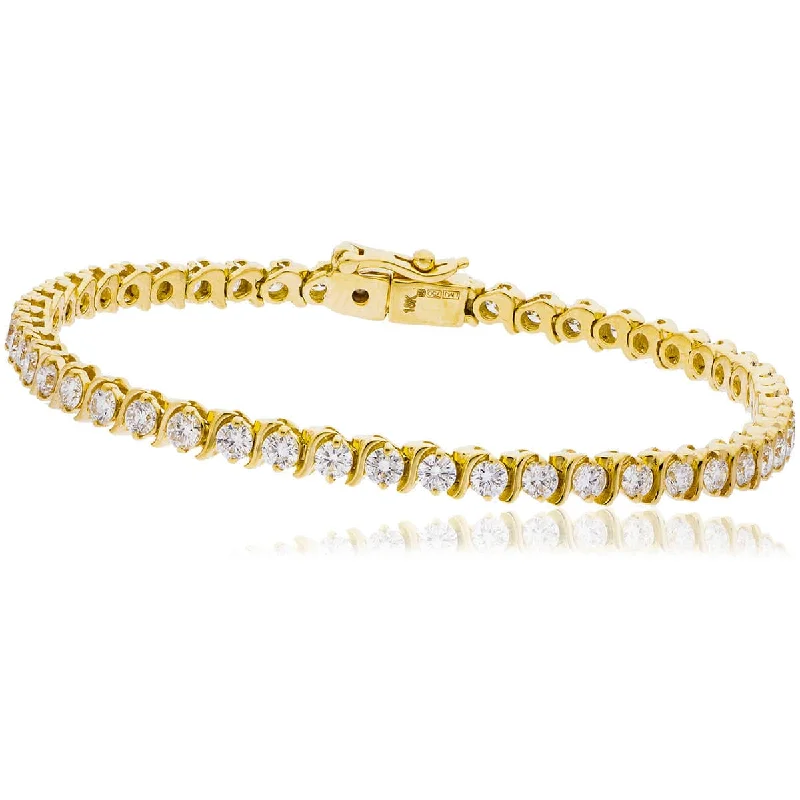 gold bracelets for women -Round Cut Diamond Line Tennis Bracelet in Bar Setting