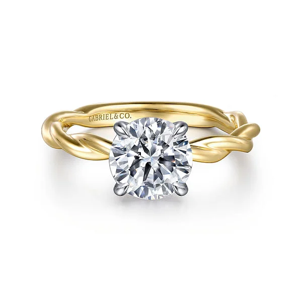 rose gold engagement rings -14K White-Yellow Gold Twisted Round Diamond Engagement Ring