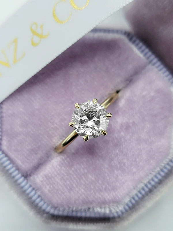 round cut engagement rings -1.50 Carat Lab Grown Round Brilliant Cut Solitaire Diamond Engagement Ring in Yellow Gold